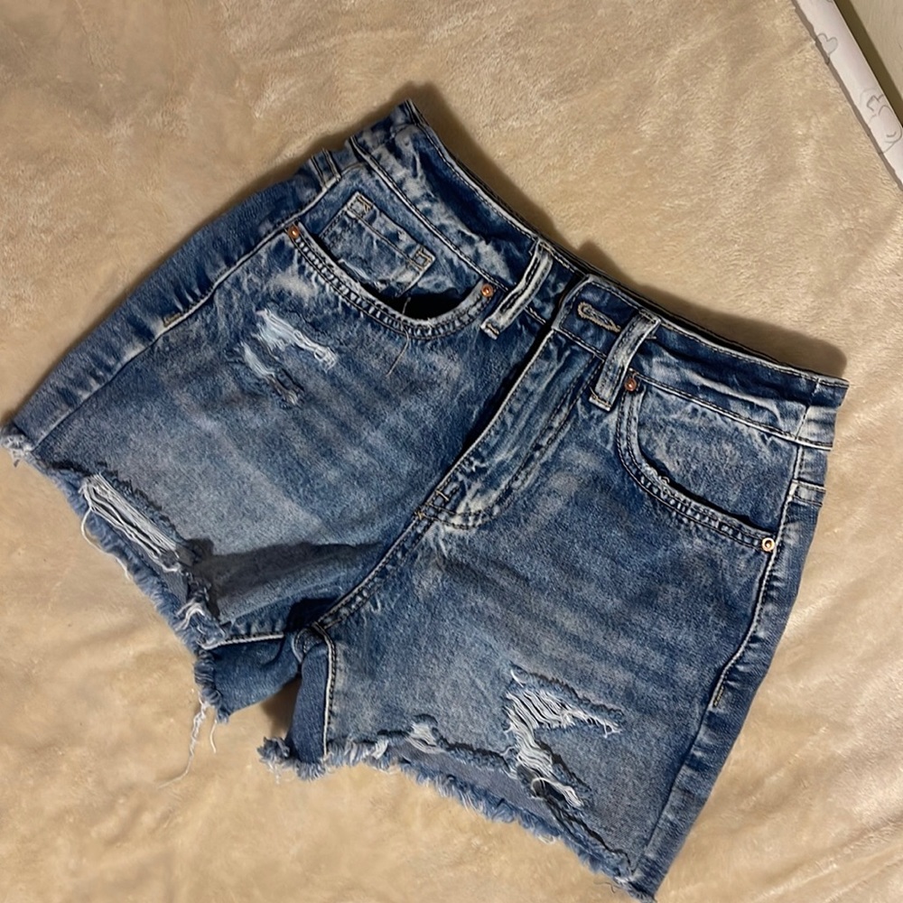 Denim distressed mid waist shorts